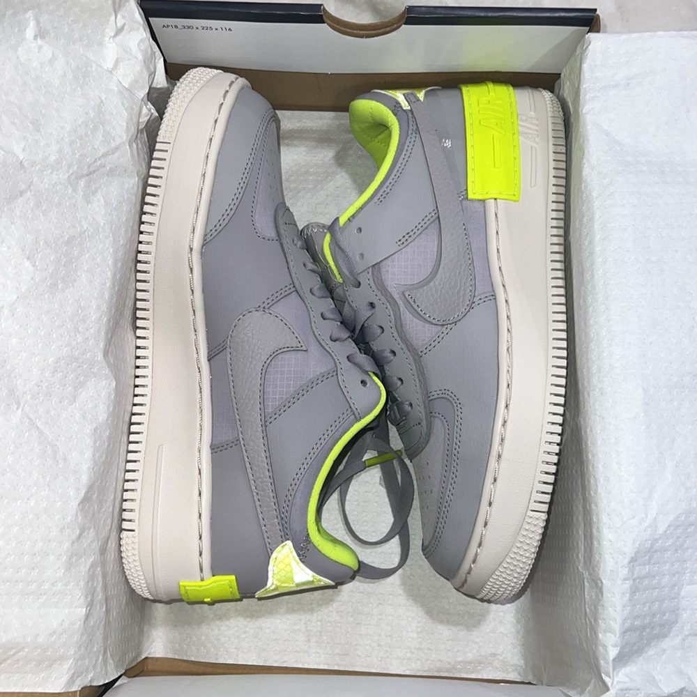 New Air Force 1 shadow grey and neon W 9